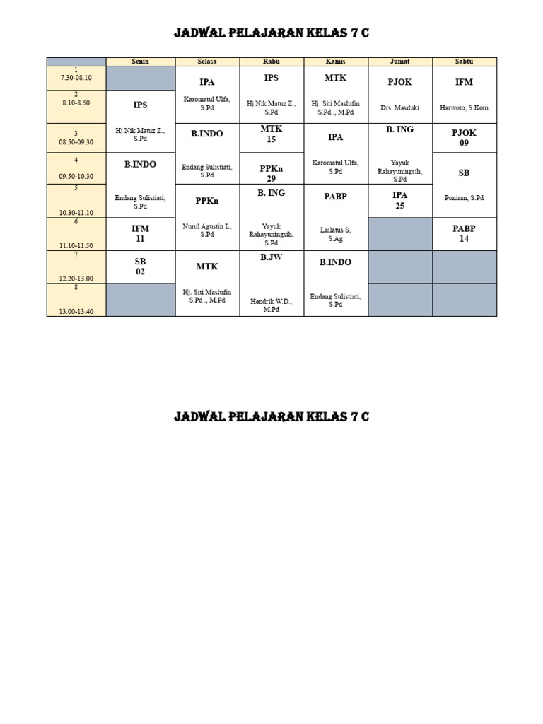 Jadwal 7c 2025 | PDF