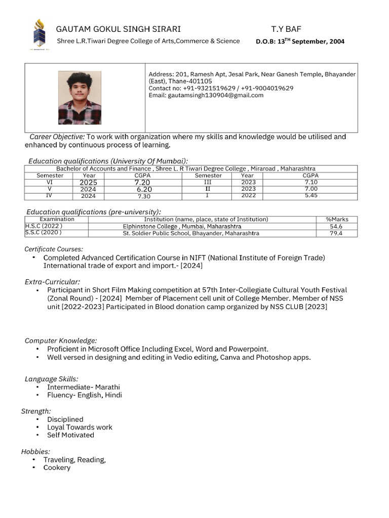 Gautam Sirari CV 2024-2025 | PDF