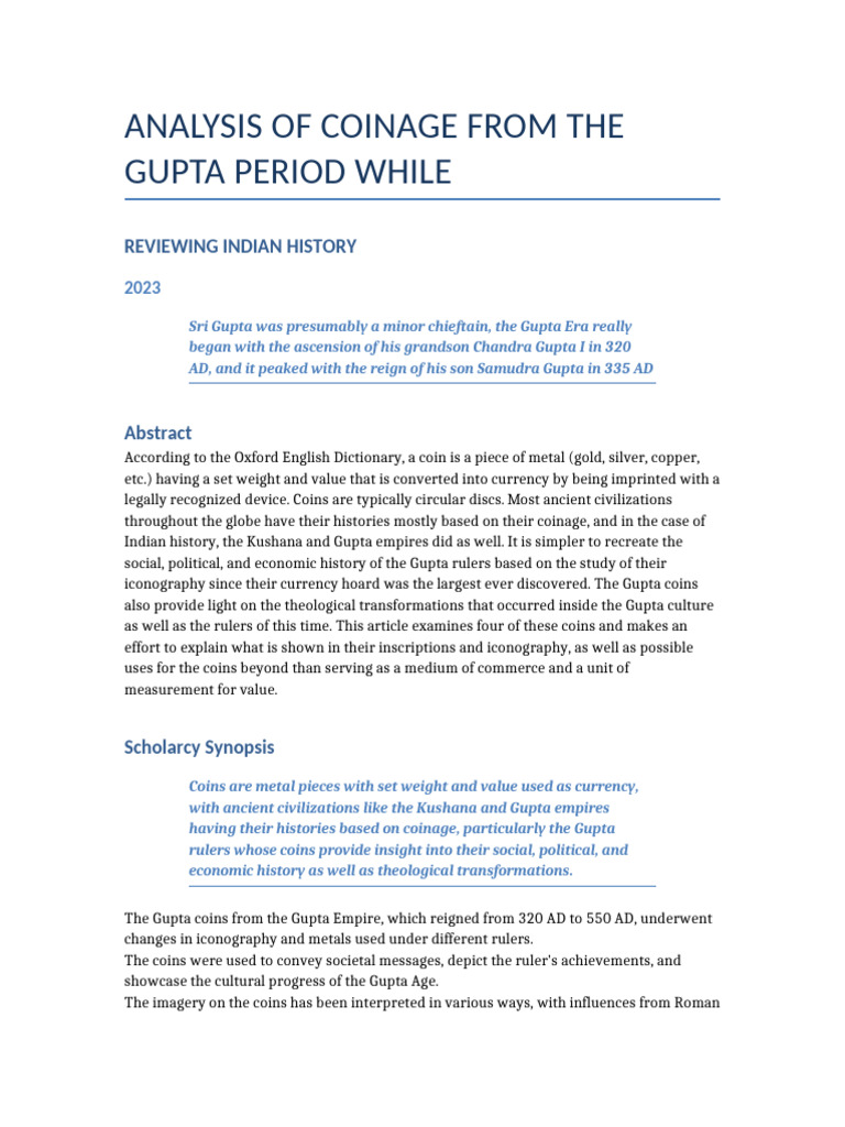 Gupta Empire Coinage Analysis | PDF | Coins | Currency