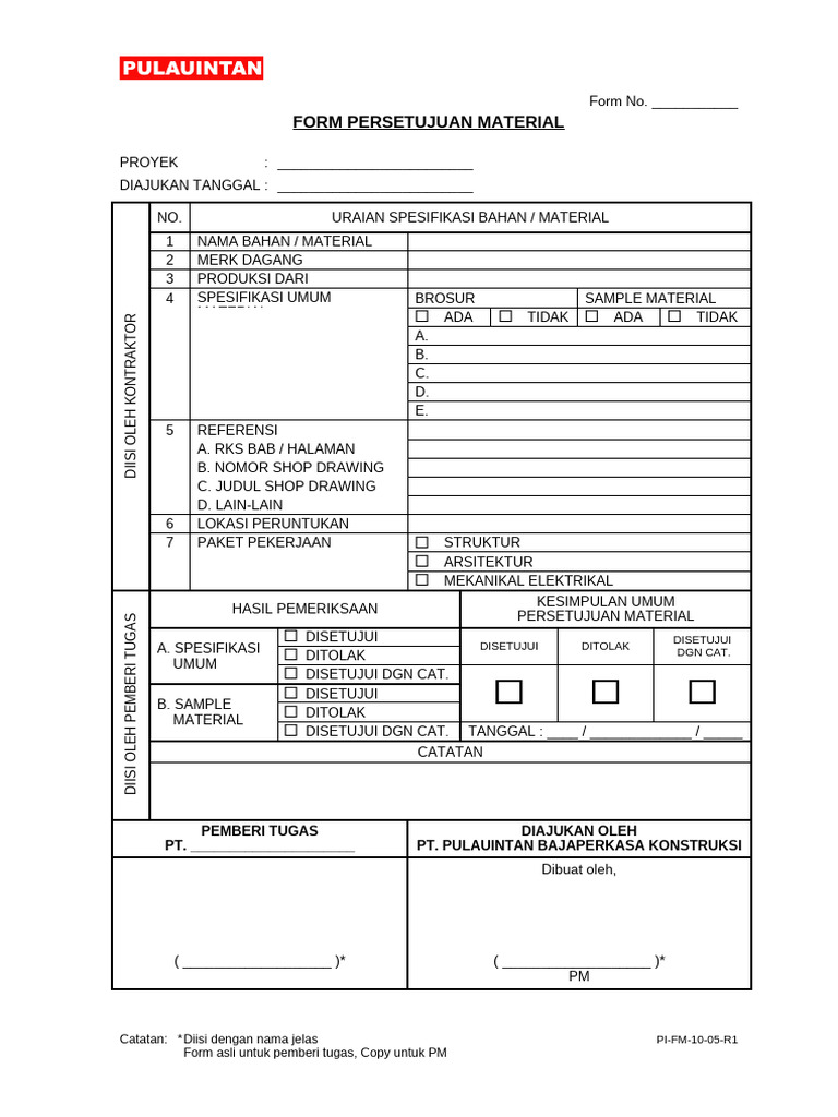 FM 10 05 R1 Form Persetujuan Material | PDF