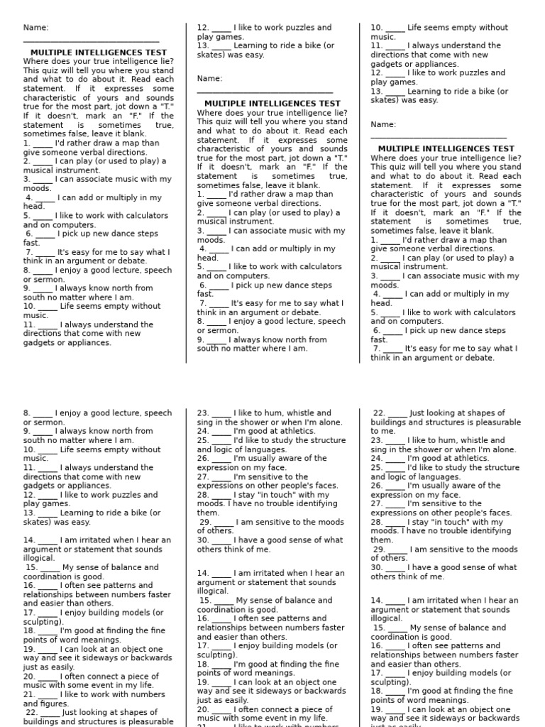 Test of Multiple Intelligence | PDF