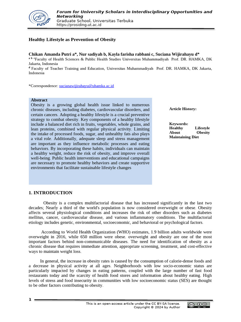 Full Paper Healthy Lifestyle As Prevention Of Obesity PDF Obesity Full Paper Healthy Lifestyle As Prevention Of Obesity PDF Obesity