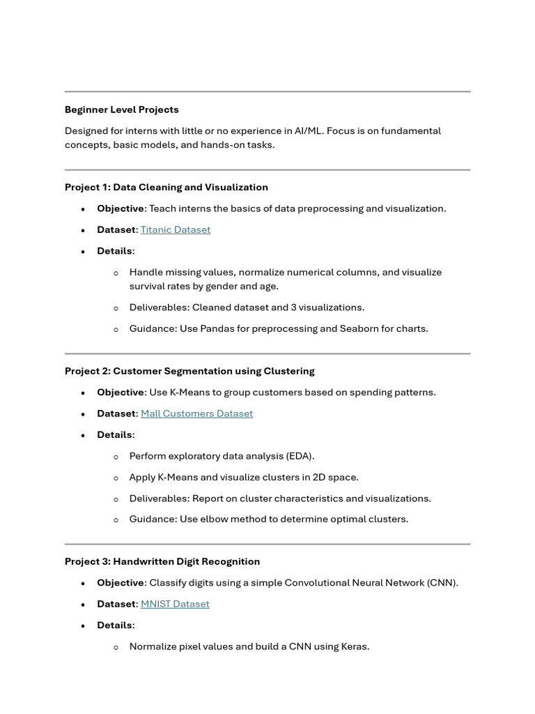Beginner to Advanced AI/ML Projects | PDF | Machine Learning | Learning