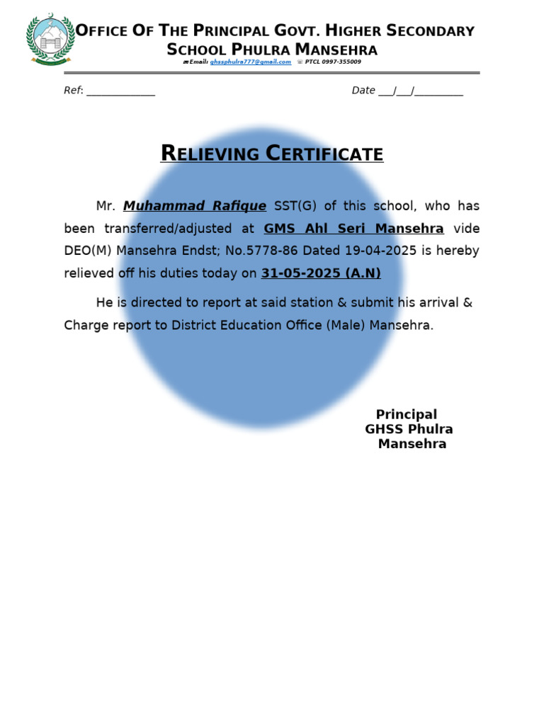 Rafique SB Relieving | PDF