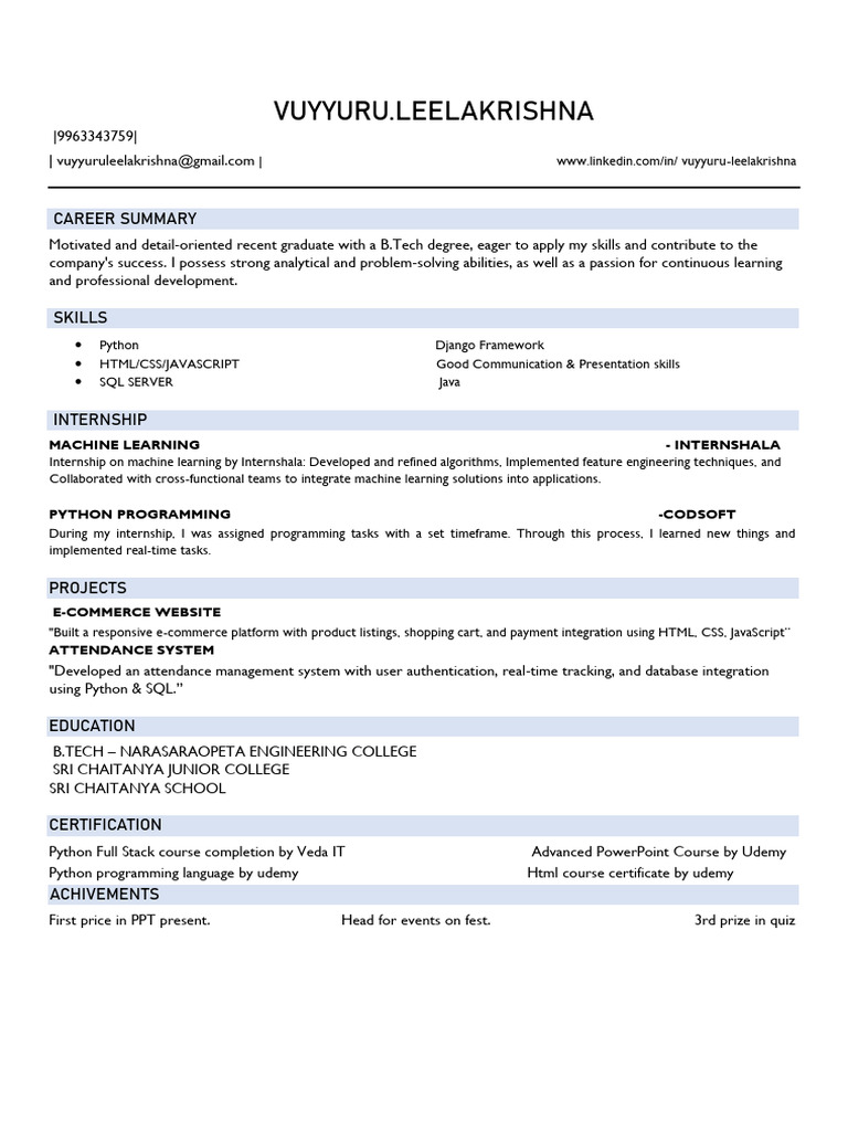 Vuyyuru Leelakrishna Resume PDF - 1