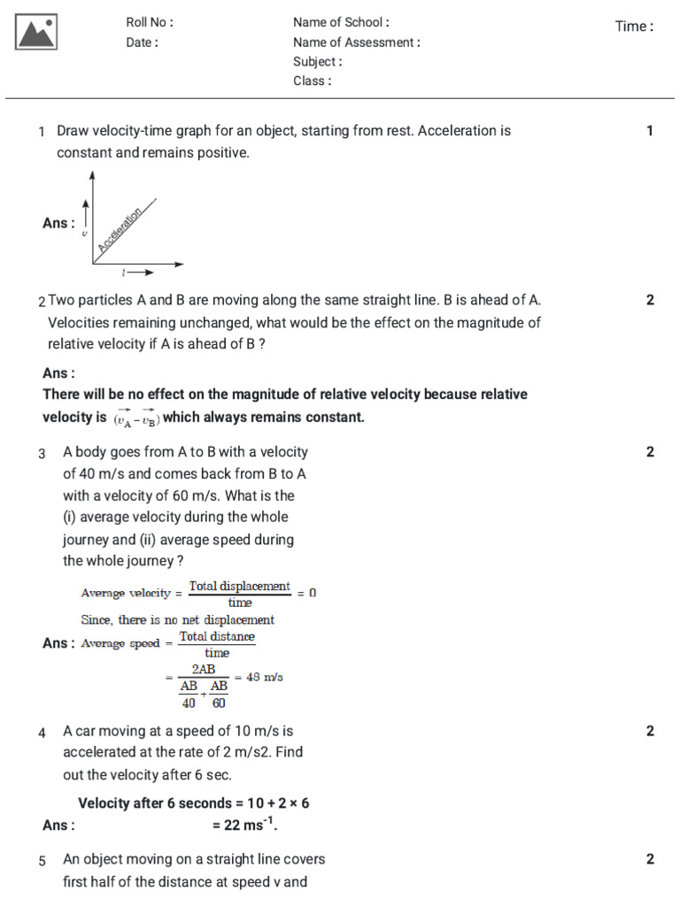 Physics Class 11: Velocity and Motion Concepts | PDF | Velocity ...