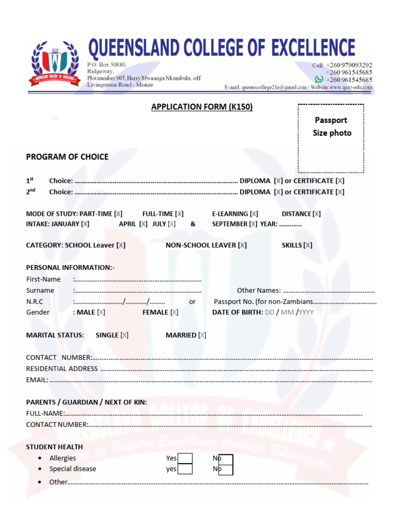 Qce Official Application Form | PDF
