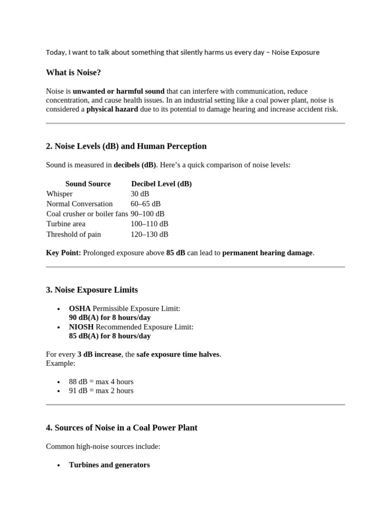 Noise Exposure in Coal Power Plants | PDF | Noise | Decibel