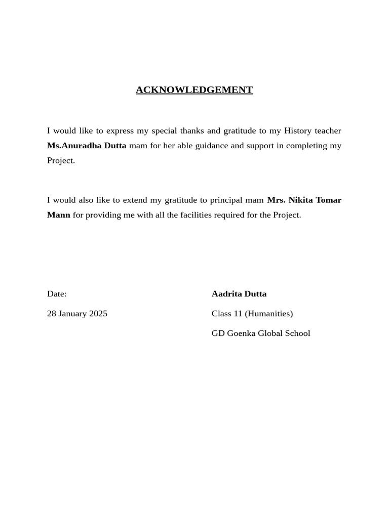 Acknowledgement of Project Support | PDF