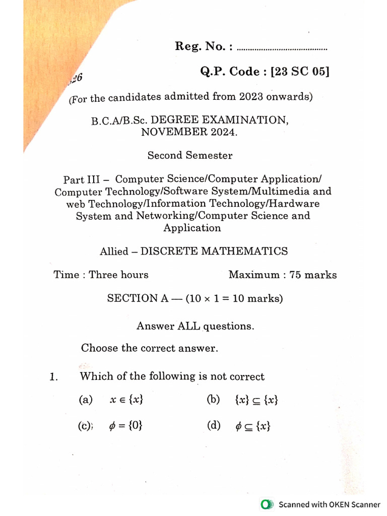 Discrete Mathematics Q.P | PDF