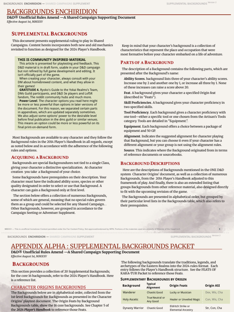 Supplemental D&D Backgrounds Guide | PDF | Dungeons & Dragons | D20 System