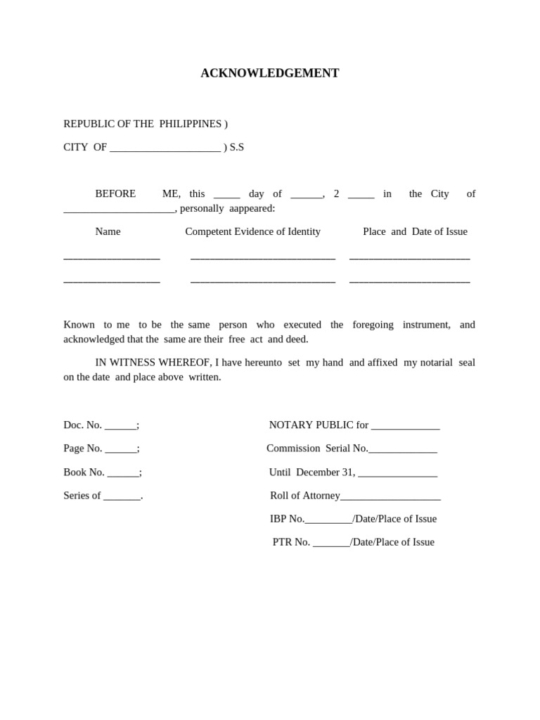 Notarial Acknowledgment Template | PDF
