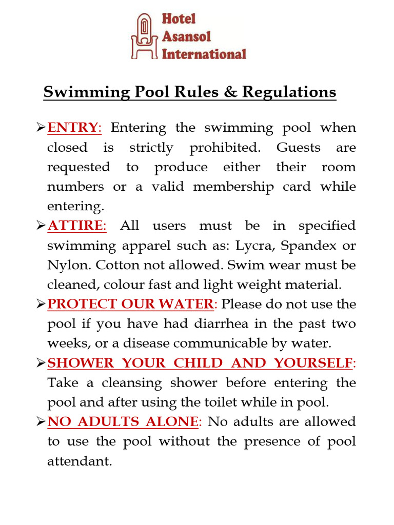 Swimming Pool Rules & Guidelines | PDF