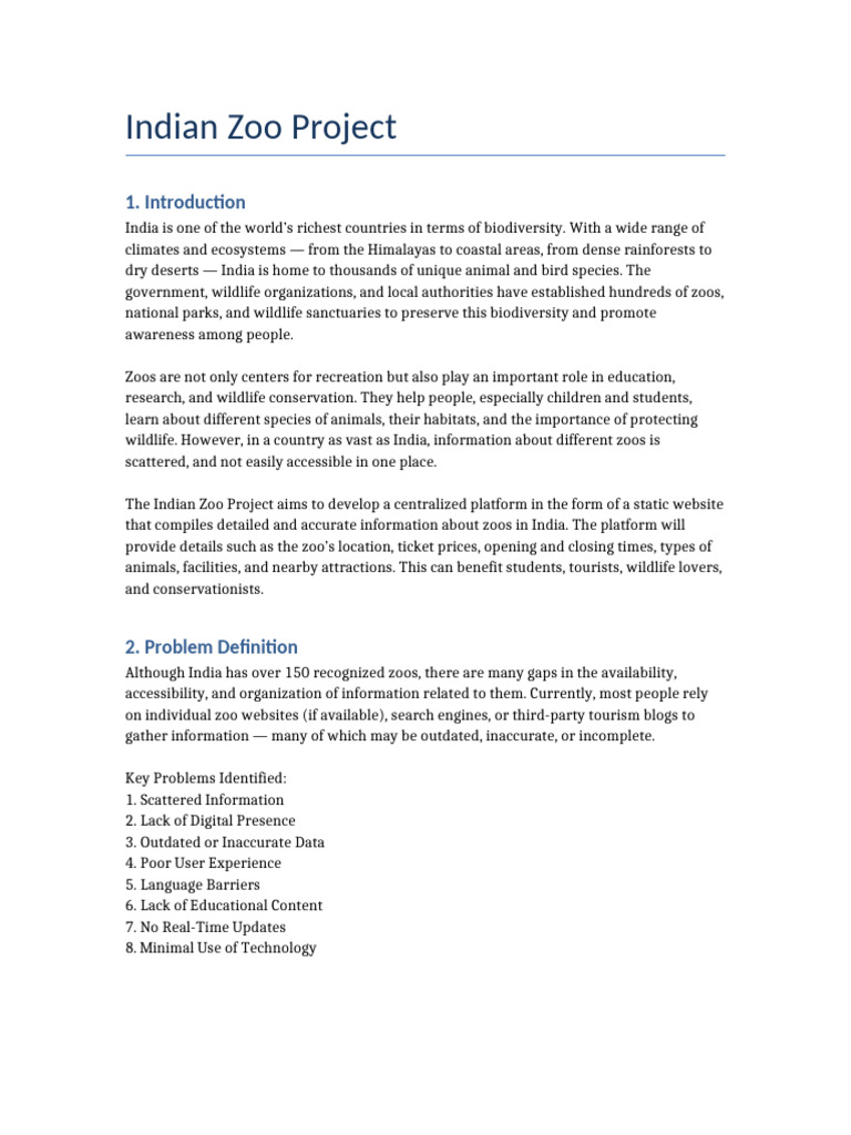 Indian Zoo Project Report | PDF | Web Development | World Wide Web