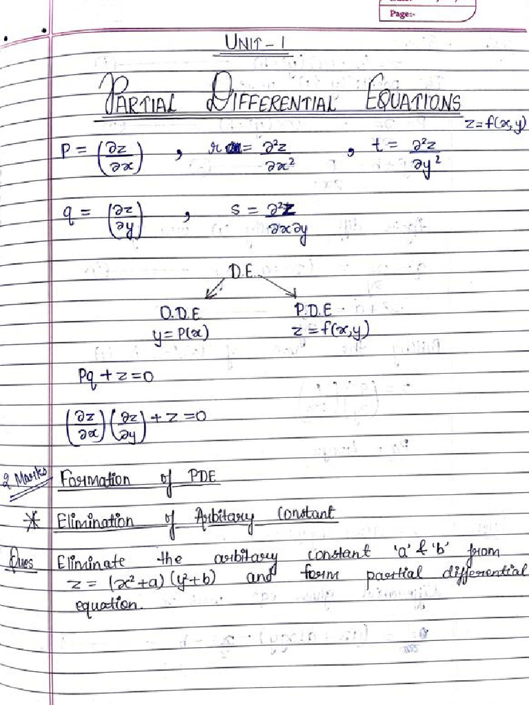 Notes (Partial Differential Equation) Unit-1 | PDF