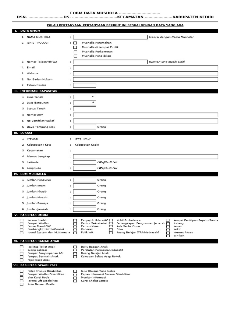 Formulir Data Mushola Kediri | PDF