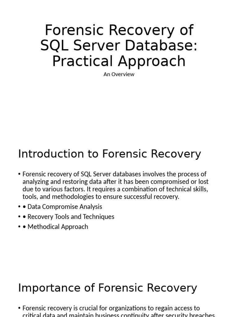 Forensic SQL Server Recovery Guide | PDF | Databases | Audit