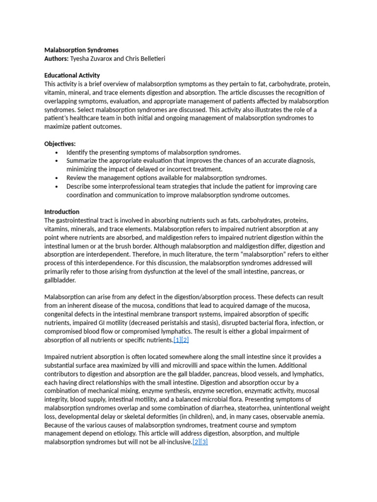 Overview of Malabsorption Syndromes | PDF | Small Intestine | Coeliac ...