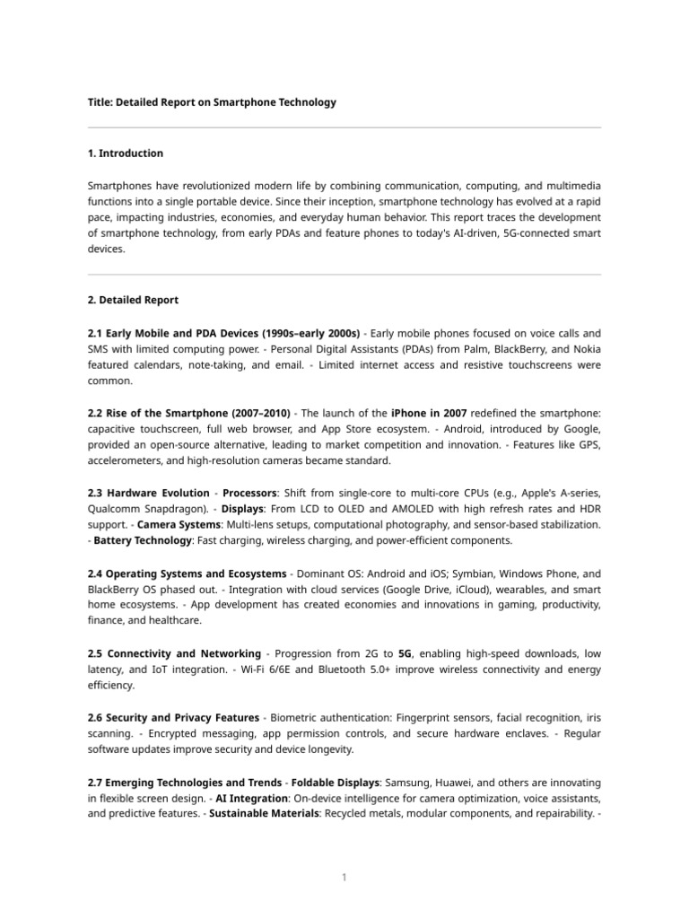 Smartphone Technology Report | PDF | Smartphone | Personal Digital ...