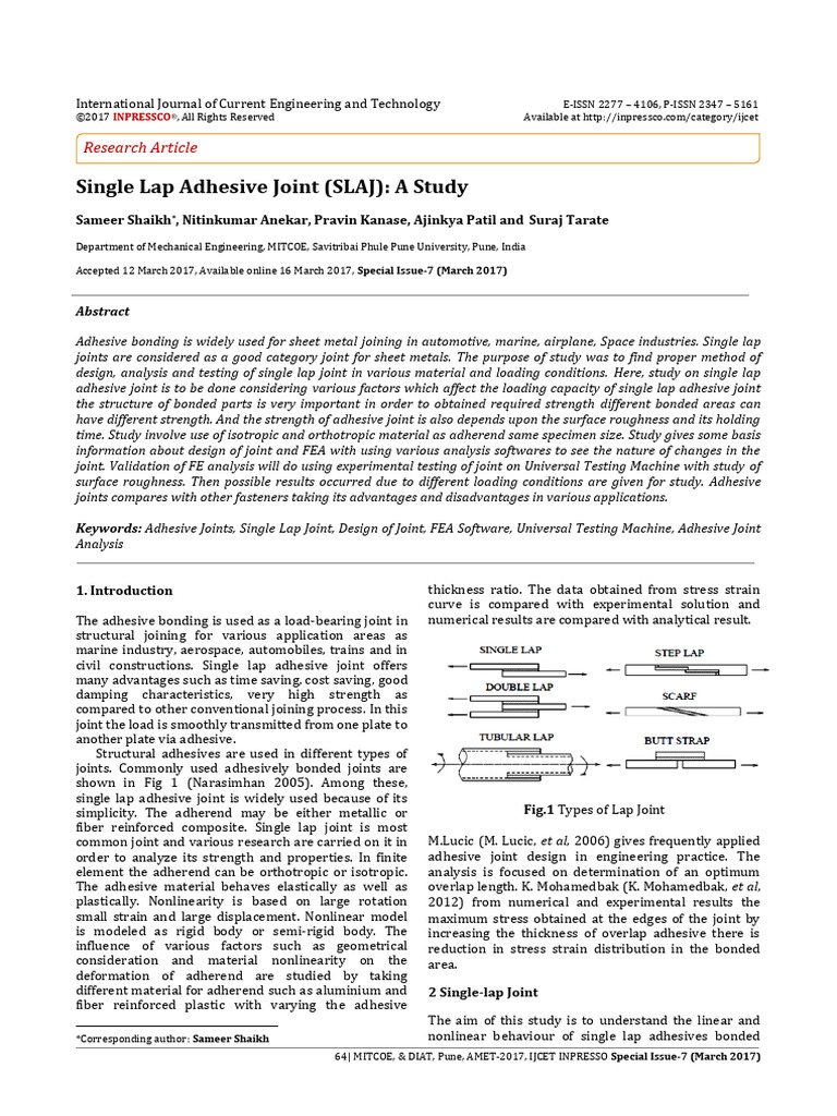 Study on Single Lap Adhesive Joints | PDF | Strength Of Materials ...