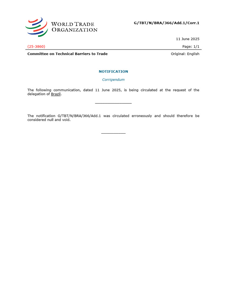 G/TBT/N/BRA/366/Add.1/Corr.1: Notification | PDF