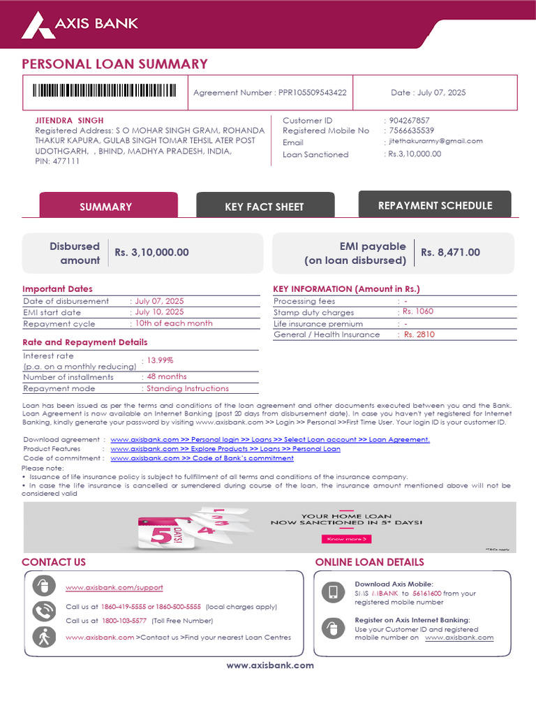 Axis Bank Personal Loan PPRXXXXXXXX3422 - Unlocked (1) - Removed | PDF ...