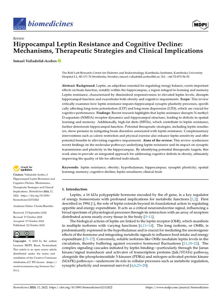 Leptin Resistance and Cognitive Decline | PDF | Leptin | Protein Kinase B