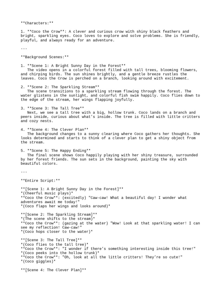 Coco the Crow's Adventure Story | PDF | Birds
