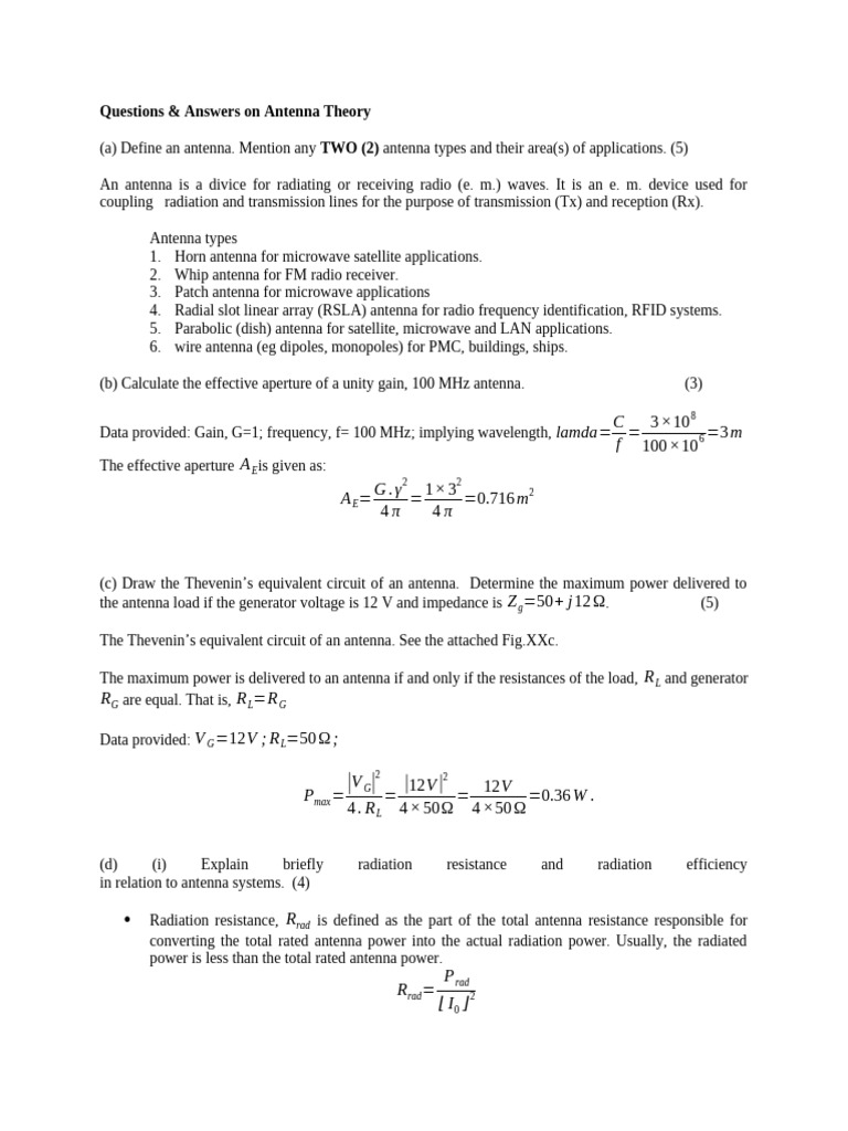 Questions & Answers On Antenna Theory | PDF | Antenna (Radio) | Microwave