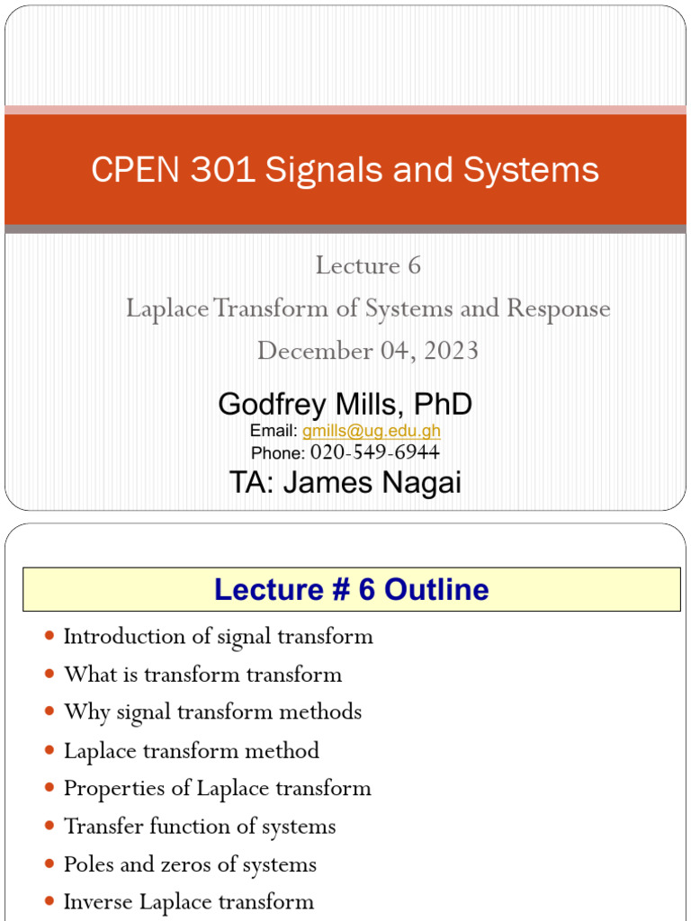 CPEN 301 Lecture 6 Laplace - 2024 | PDF | Laplace Transform | Signal ...
