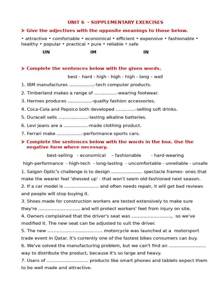 Adjective Exercises and Product Life Cycle | PDF