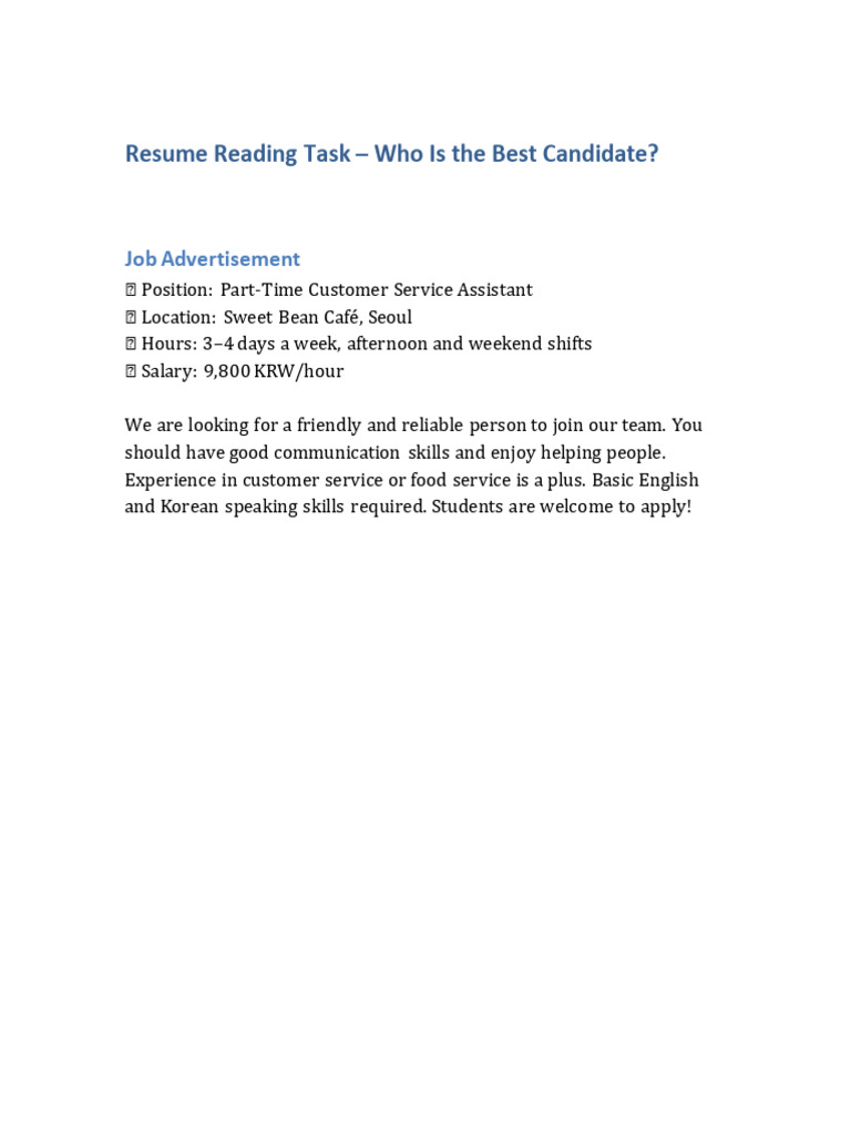 Resume Reading Task FullResumes - 1