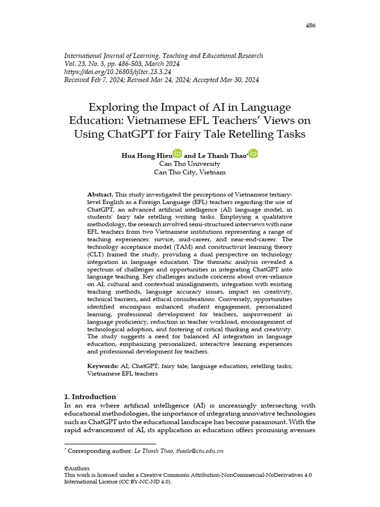 AI in Language Education: EFL Teachers' Insights | PDF | Constructivism ...