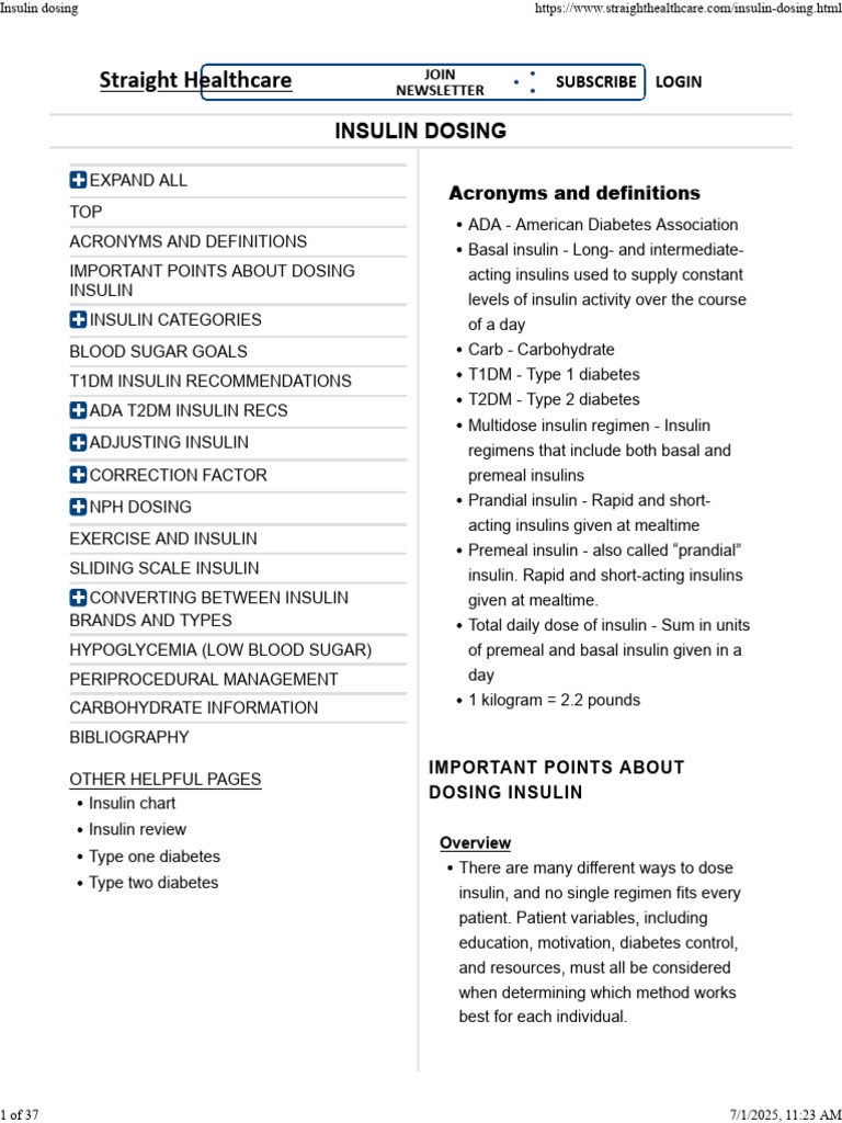 Insulin Dosing Guidelines for Diabetes | PDF | Hypoglycemia | Insulin