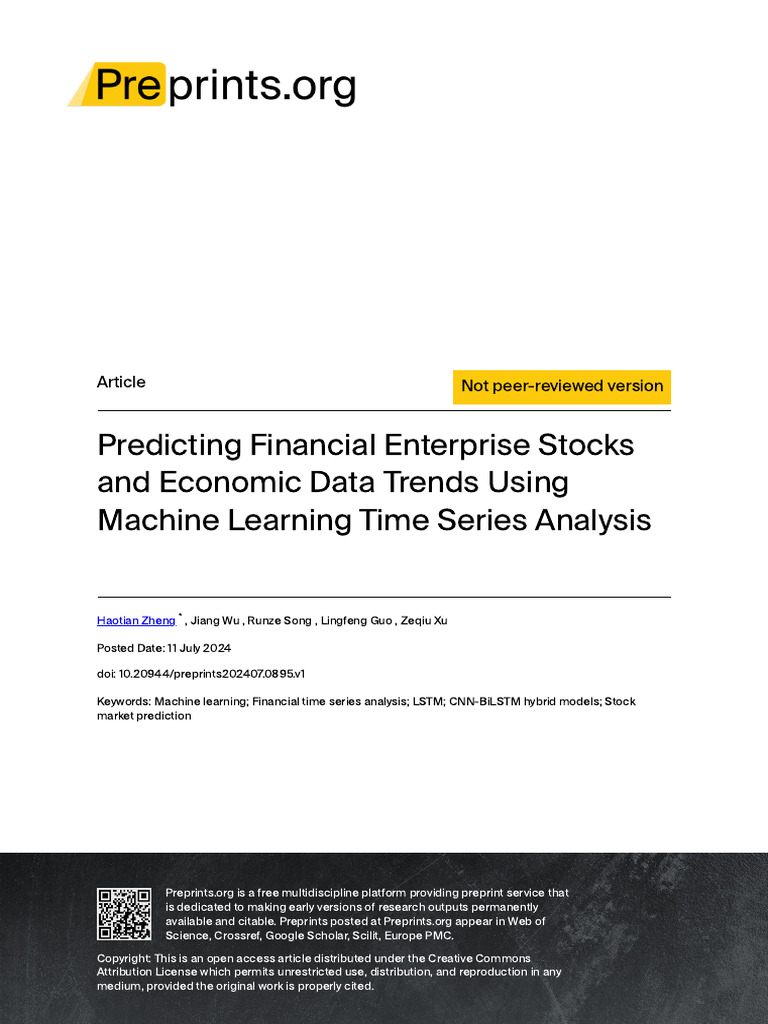 Machine Learning for Stock Prediction | PDF | Autoregressive Integrated ...