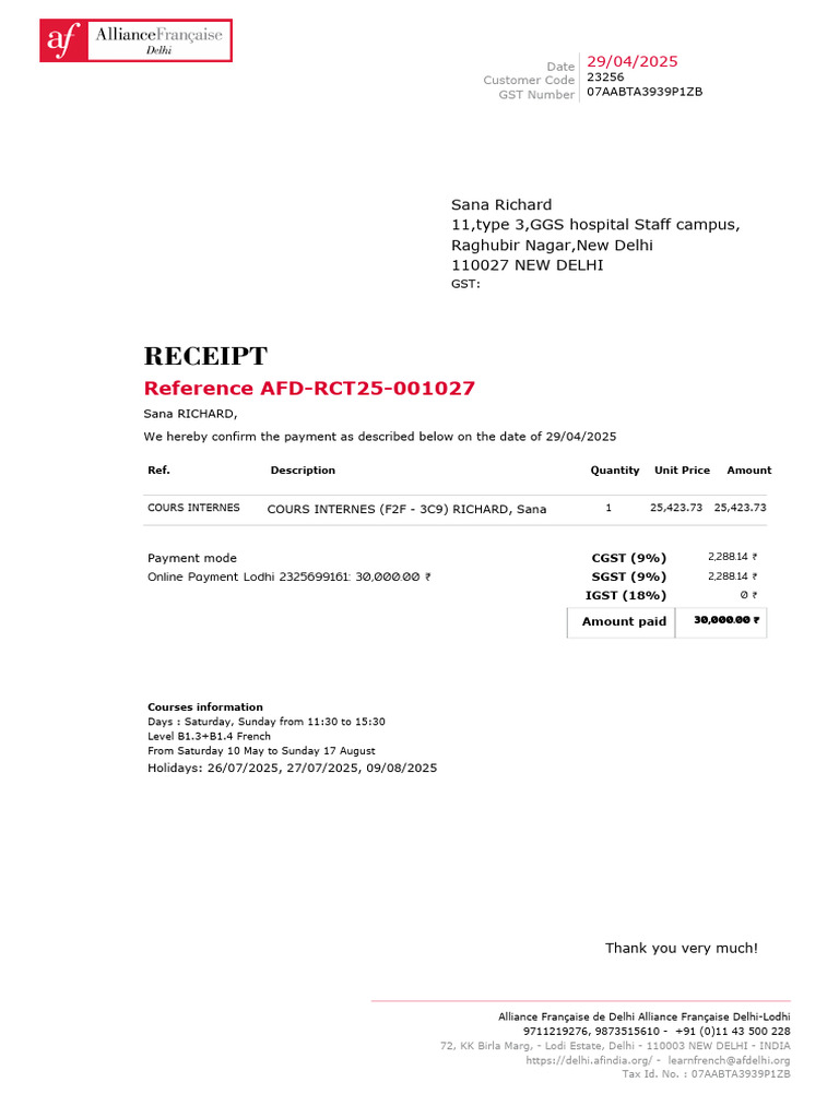 Receipt: Reference AFD-RCT25-001027 | PDF
