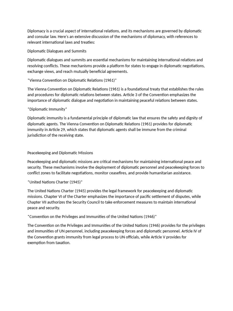 Mechanisms of Diplomacy and Law | PDF