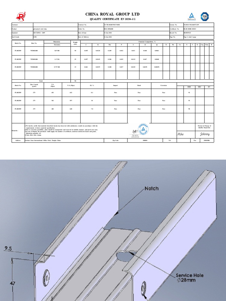 Quality Certificate for Galvanized Steel | PDF | Corrosion | Metallurgy
