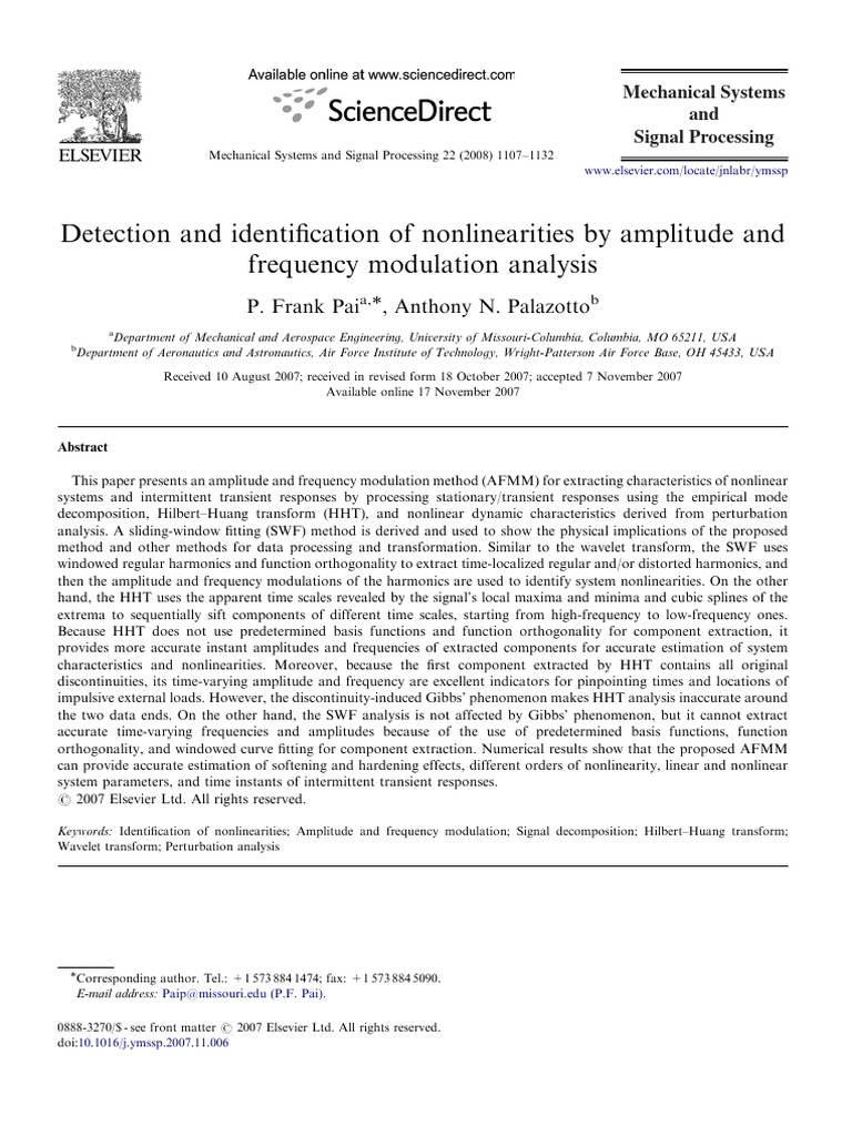 Nonlinear System Identification Methods | PDF | Wavelet | Spectral Density