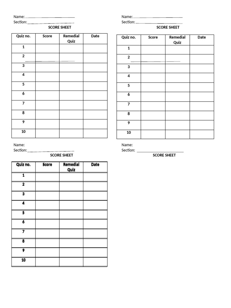 Score Sheet Score Sheet | PDF