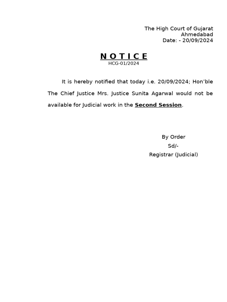 Gujarat High Court Notice 20/09/2024 | PDF