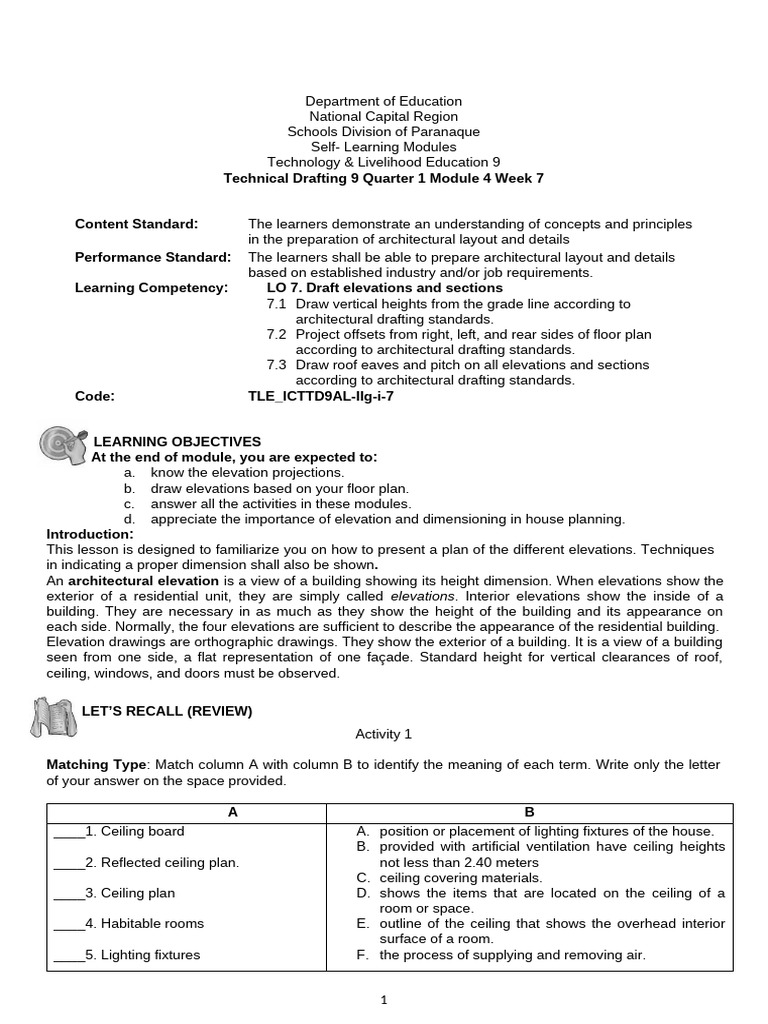 Technical Drafting Elevation Module 9 | PDF | Technical Drawing | Window