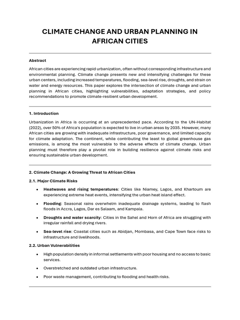 Climate Resilient Urban Planning Africa | PDF | Climate Resilience ...