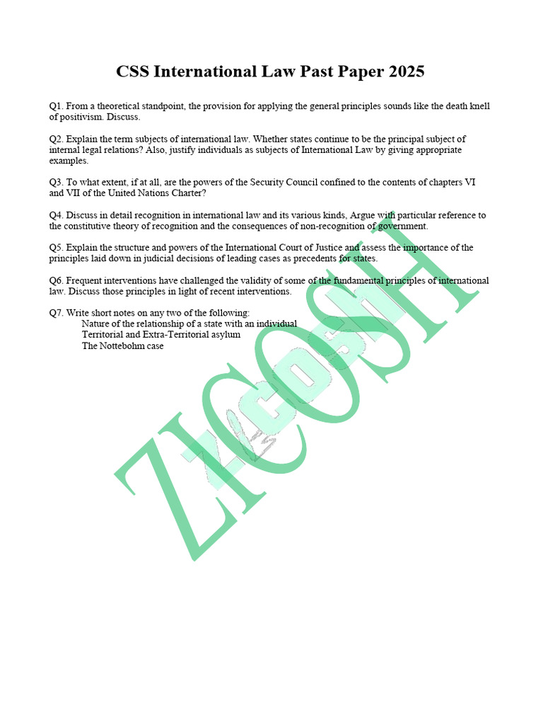 CSS International Law Past Paper 2025 | PDF