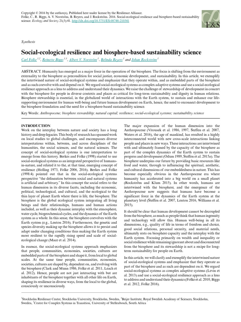 Social-Ecological Resilience and Sustainability | PDF | Sustainability ...
