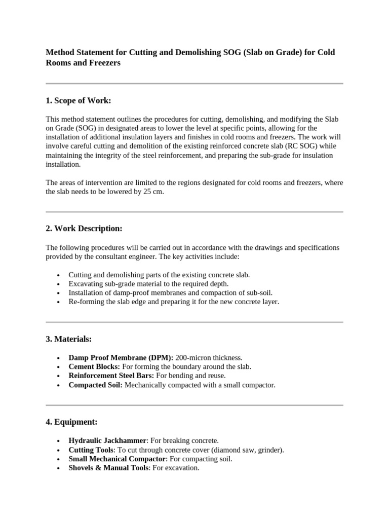 Method Statement for SOG Demolition | PDF | Concrete | Demolition