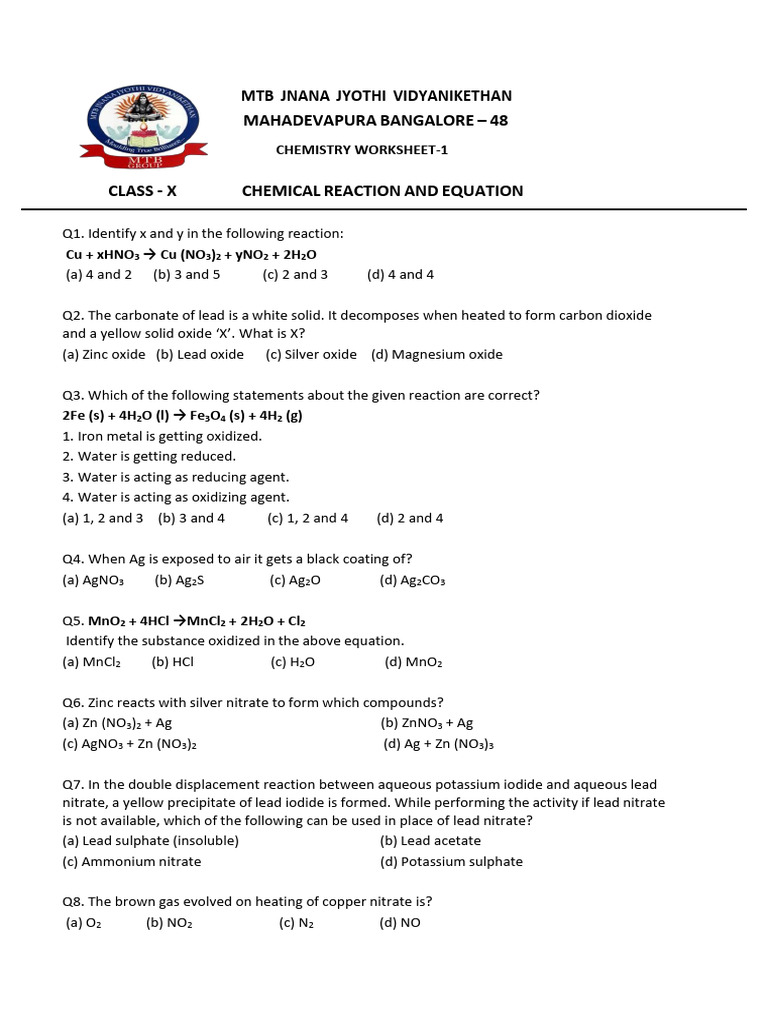 1.chemical Reaction and Equation ws1 | PDF | Oxide | Chemical Reactions