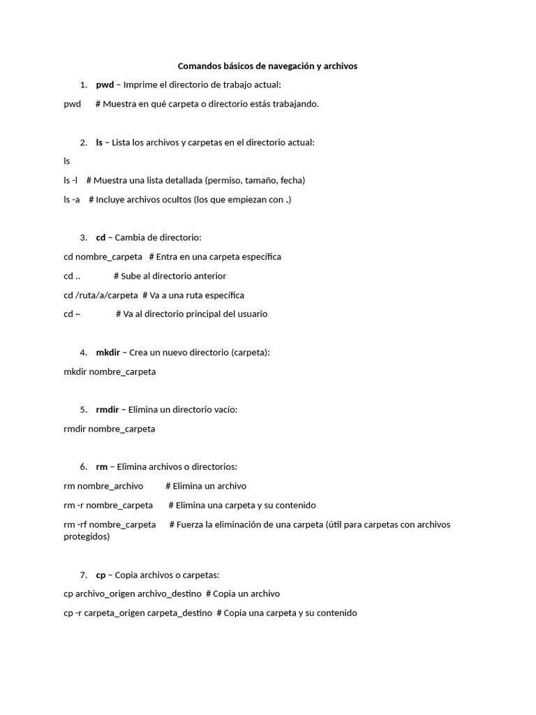 Comandos Esenciales de Navegación y Gestión | PDF | Archivo de ...