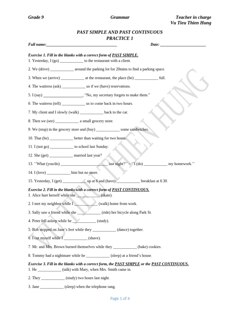 Past Tense Practice for Grade 9 | PDF