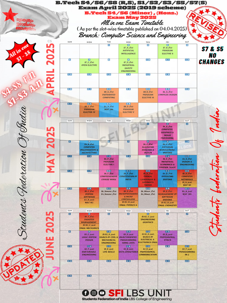 B.Tech Exam Timetable April 2025 | PDF | Computer Science | Computing